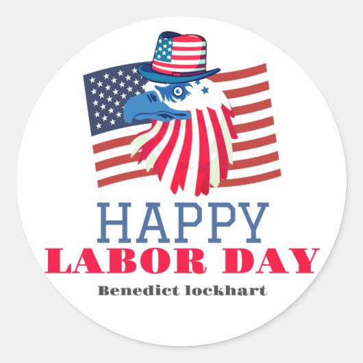 Sticker Rond Simple Elegant Labor Day avec drapeau américain (Devant)
