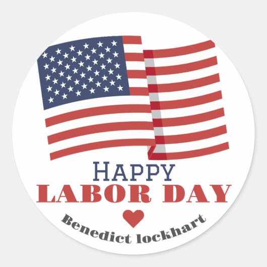 Sticker Rond Simple Elegant Labor Day avec drapeau américain (Devant)