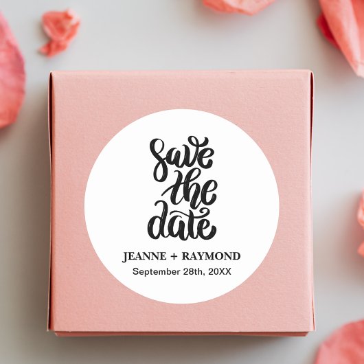 Sticker Rond Simple Élégant Mariage Écriture Bohème Date de Sau