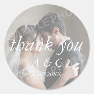 Sticker Rond Simple Élégant Mariage Photo de remerciement