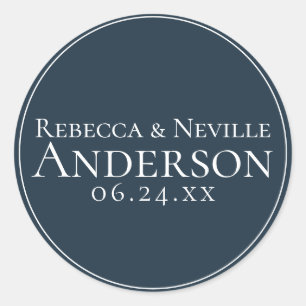 Sticker Rond Simple Elegant Moderne Marine Mariage de texte ble