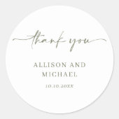 Sticker Rond Simple élégant moderne Sage Mariage de script vert (Devant)