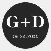 Sticker Rond Simple, élégant monogramme noir et blanc mariage (Devant)