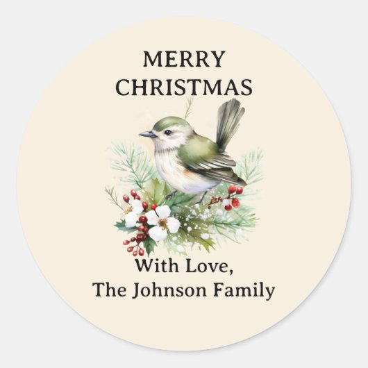 Sticker Rond Simple élégant Noël Floral Bird (Devant)