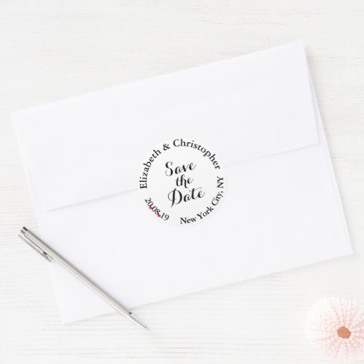 Sticker Rond Simple Elegant Noir Blanc Mariage Enregistrer la d (Enveloppe)