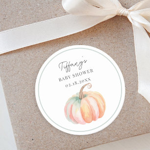 Sticker Rond Simple Elegant Petit Citrouille Baby shower Automn