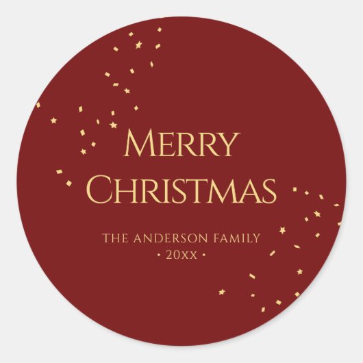 Sticker Rond Simple Elegant Rouge & Or Confetti Joyeux Noël (Devant)