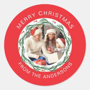 Sticker Rond Simple Elegant Round Photo Nom de famille