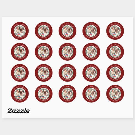 Sticker Rond Simple Elegant Round Photo Nom de famille (Feuille)