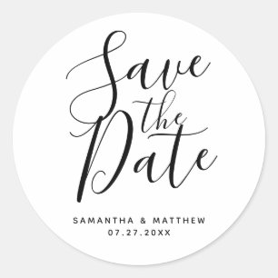 Sticker Rond Simple Élégant Script Enregistrer La Date Boho Mar