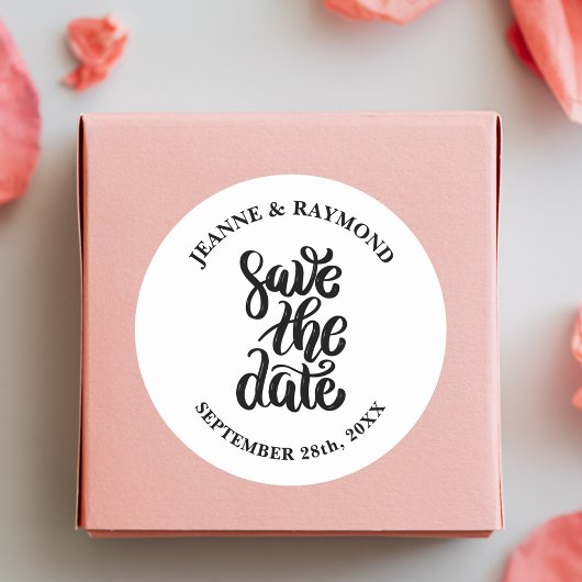Sticker Rond Simple Élégant Script Sauvegarder La Date Mariage