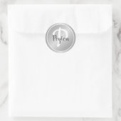 Sticker Rond Simple élégant Silver Grey Gris Gris Monogramme No (Sac)