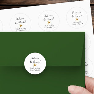 Sticker Rond Simple Élégant Trèfle en Or Mariage Blanc
