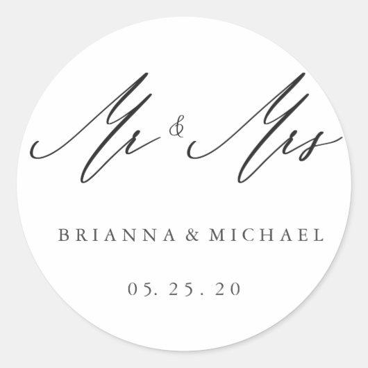 Sticker Rond Simple élégante calligraphie M. et Mme Mariage (Devant)