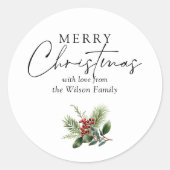 Sticker Rond Simple élégante verdure de Noël blanc (Devant)