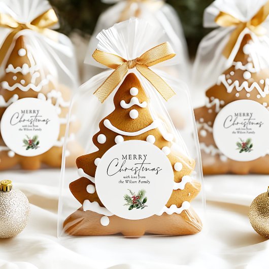 Sticker Rond Simple élégante verdure de Noël blanc