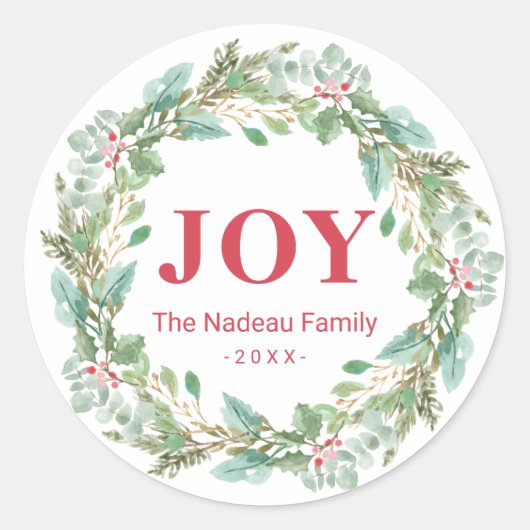 Sticker Rond Simple élégante Wreath Joie moderne Noël (Devant)