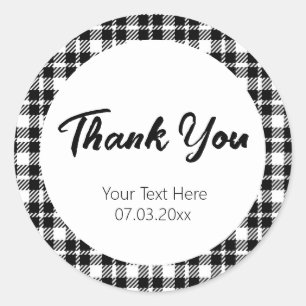Sticker Rond Simple en noir et blanc en vichy motif