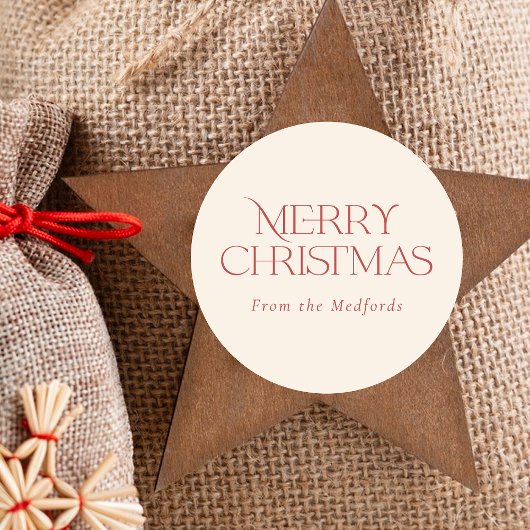 Sticker Rond Simple et élégant Joyeux Noël | Ivoire rouge