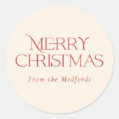 Sticker Rond Simple et élégant Joyeux Noël | Ivoire rouge (Devant)