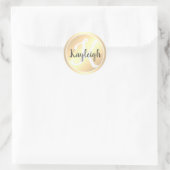Sticker Rond Simple et Élégant Lumière Or Monogramme Nom  (Sac)