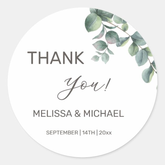 Sticker Rond Simple Eucalyptus Leave Wedding Thank You (Devant)