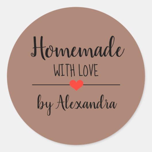 Sticker Rond Simple fait maison avec script brun amour personna (Devant)