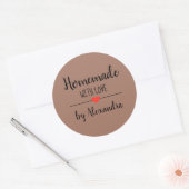 Sticker Rond Simple fait maison avec script brun amour personna (Enveloppe)