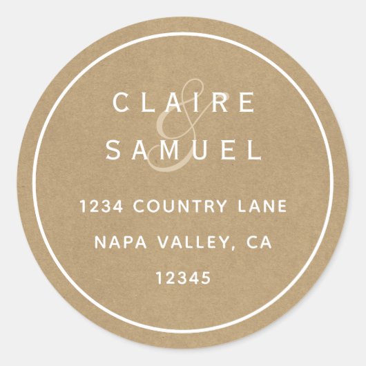 Sticker Rond Simple Faux Rustic Kraft Mariage Adresse de retour (Devant)