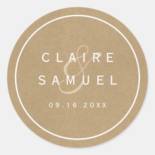 Sticker Rond Simple Faux Rustique Mariage Kraft (Devant)