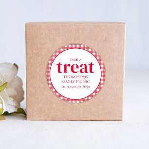 Sticker Rond Simple Favor Moderne Picnic en Vichy Rouge
