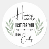 Sticker Rond Simple Feuille Botanique Faite Maison (Devant)