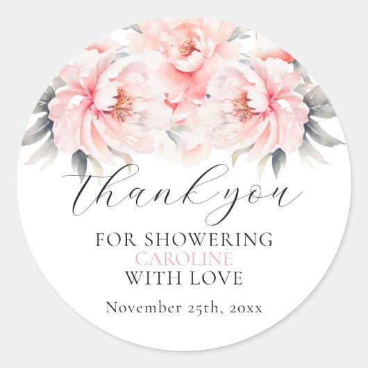Sticker Rond Simple Fleurs de Pivoines Roses Mariage (Devant)