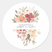 Sticker Rond Simple Floral Sweet 16 Anniversaire Faveur (Devant)