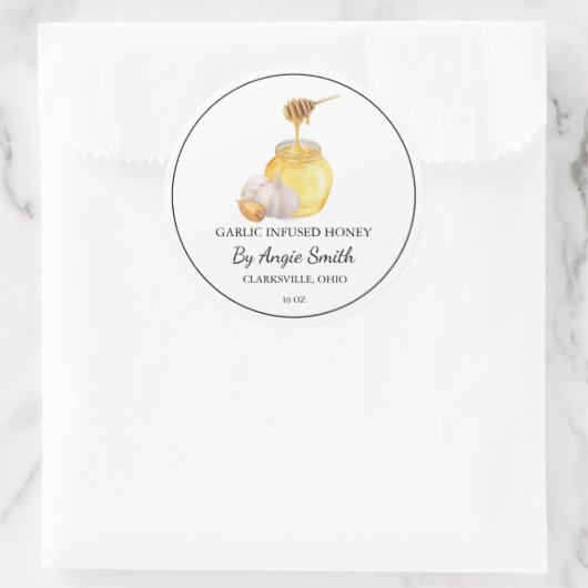 Sticker Rond Simple Garlic Infused Honey Label (Sac)