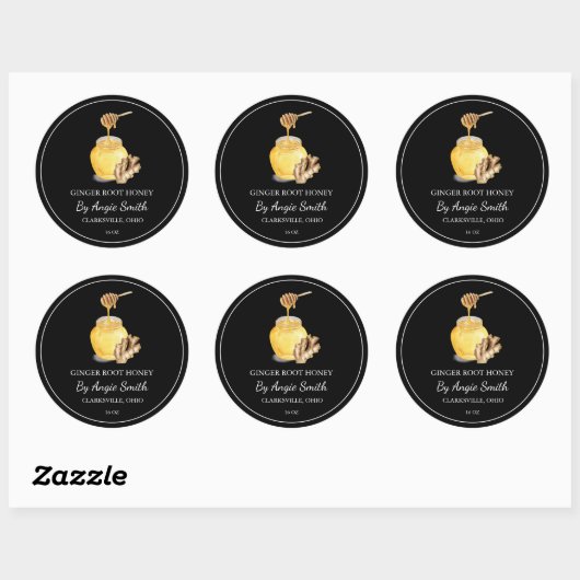 Sticker Rond Simple Ginger Root Infused Honey Label (Feuille)