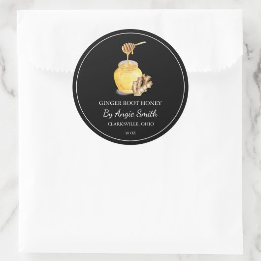 Sticker Rond Simple Ginger Root Infused Honey Label (Sac)