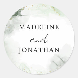 Sticker Rond Simple Glam Sage Green Watercolo Splash Mariage