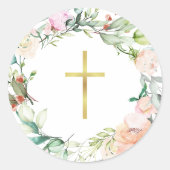 Sticker Rond Simple Gold Cross Woodland Rose Garland (Devant)