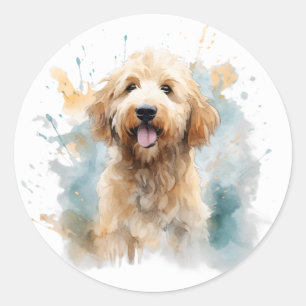 Sticker Rond Simple Goldendoodle Chien Mignon Aquarelle Moderne