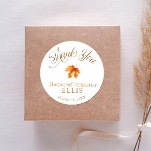 Sticker Rond Simple gouache feuille d'automne mariage cadeau
