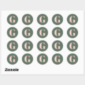 Sticker Rond Simple Gras Monogramme initial Sage Vert Rose (Feuille)