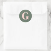 Sticker Rond Simple Gras Monogramme initial Sage Vert Rose (Sac)