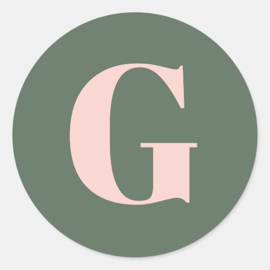 Sticker Rond Simple Gras Monogramme initial Sage Vert Rose (Devant)