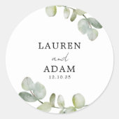 Sticker Rond Simple Green Eucalyptus Wedding (Devant)