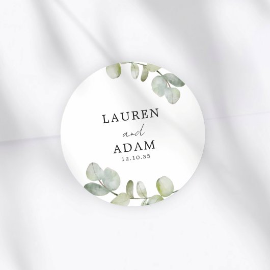 Sticker Rond Simple Green Eucalyptus Wedding