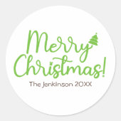 Sticker Rond Simple Green Script Joyeux Noël sur fond blanc (Devant)