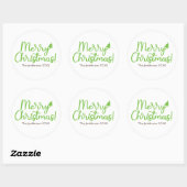 Sticker Rond Simple Green Script Joyeux Noël sur fond blanc (Feuille)