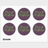 Sticker Rond Simple Green Script Joyeux Noël sur Violet (Feuille)