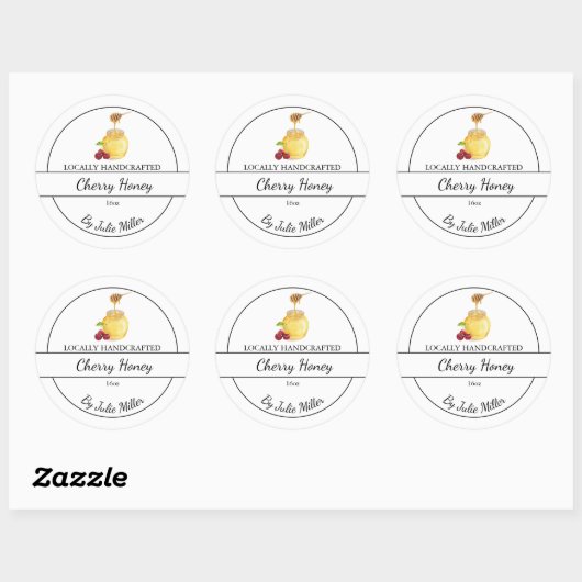 Sticker Rond Simple Homemade Cherry infused Honey Label (Feuille)